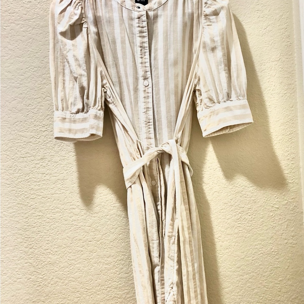 Striped Button-Front Tie Waist Dress